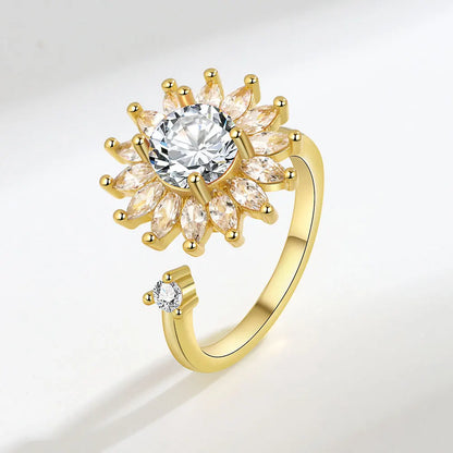 VENTFILLE 925 Sterling Silver Sunflower Diamond Zircon Rotatable Ring For Women Gift Relieve Stress Ring Jewelry Wholesale