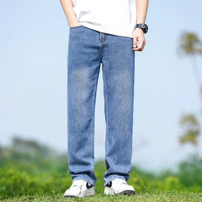 Men's Straight-Leg Jeans, Minimalist for All Seasons, Loose with Drape, Narrow-Wide Leg, Retro Casual Long Pants, Sizes 28-38