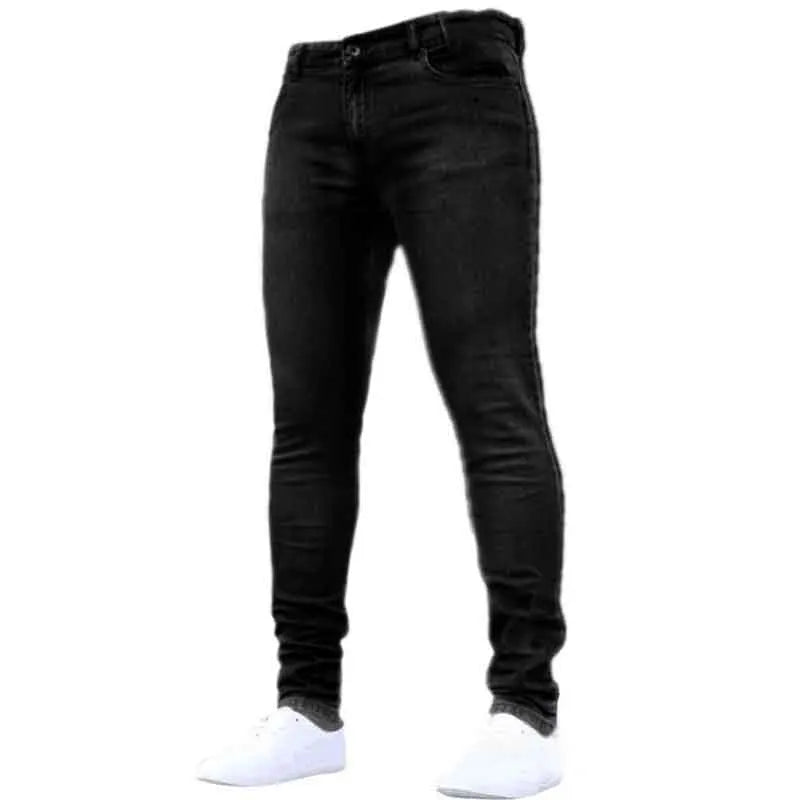 Solid Color Fashion Men Casual Pants Stretch Jeans Skinny Work Trousers Male Wash Slim Fit for Zippered Jeans Men Clothing