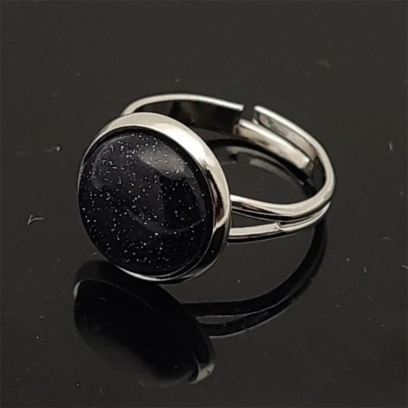12mm Round Healing Natural Stone Ring Tiger Eye Opal Pink Crystal Adjustable Joint Ring for Women Jewelry