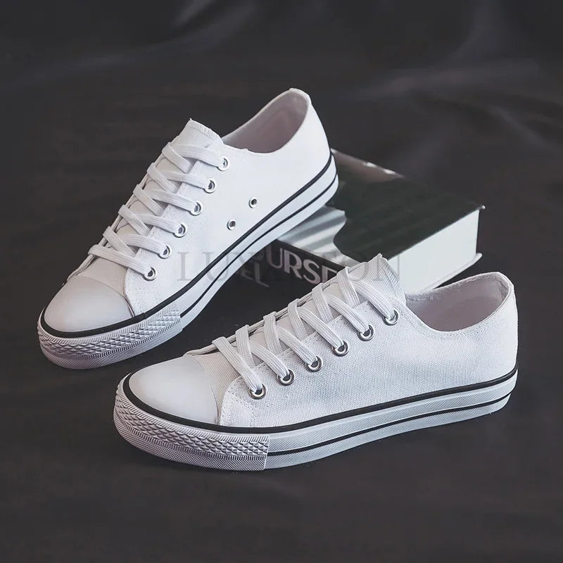 Unisex Canvas Shoes for Men Casual Wear-resistant Breathable Trendy Men's Sneakers Men Lace-up White Flats Zapatillas De Deporte