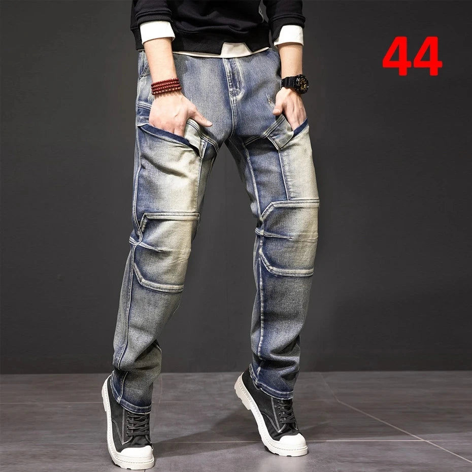 2024 Autumn and Winter New Jeans Fashion Street Jeans Men's Retro Punk Jeans Large Size 42 44