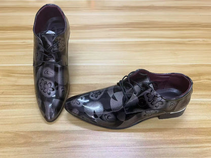 Men's Dress Shoes Floral Pattern Oxfords Fashion Lace-Up Men Business Shoes Luxury Wedding Shoe Office Pointed Men Leather Shoes