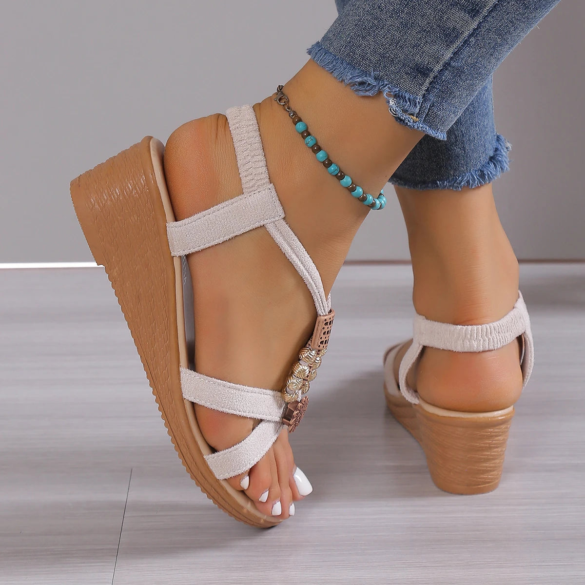 Wedge Sandals for Women Summer 2025 Comfortable Non Slip Beach Shoes Woman PU Leather Platform Roman Sandalias Mujer