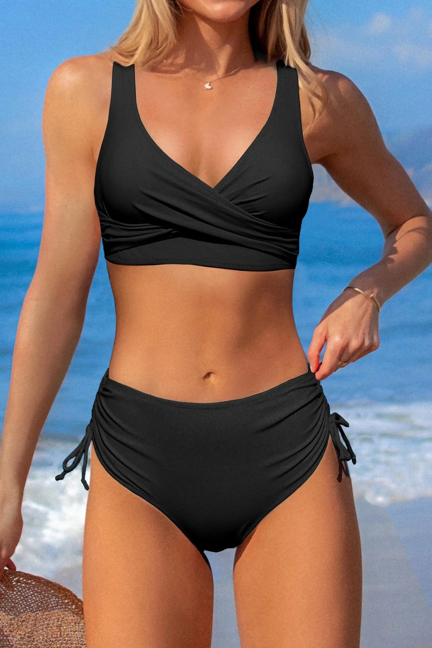 Women's High Waist Bikini Set Sexy Black Tied Swimwear Two Piece Bathing Suit for Women Summer Beach Pool Party Bikini Set ﻿