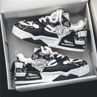 Mens Shoes 2025 Platform Sneakers New Trend Design Graffiti Skateboard Shoes Lace UP Soft Sole Non Slip Outdoor Sports Shoes