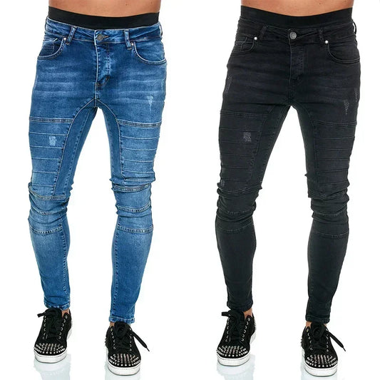 Jeans Men Pencil Pants Long Pant Sheath Denim Casual Mid Waist Pocket Zipper Solid Splice Regular Straight Trousers Autumn