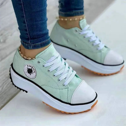 Women Patterned Canvas Sneakers Women's Casual Shoes 2025 Spring Autumn Flat Lace-up Shoes Zapatillas Mujer Chaussure Femme