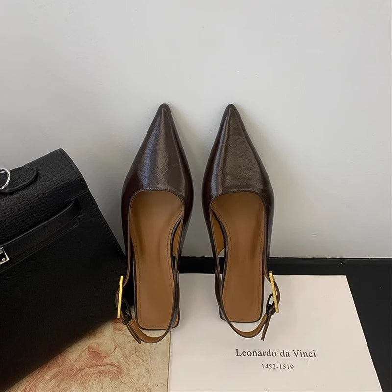 Summer Pointed Toe Women Sandals Fashion Singbacks Mules Shoes Ladies Elegant Low Heel Stripper Party Sandalias