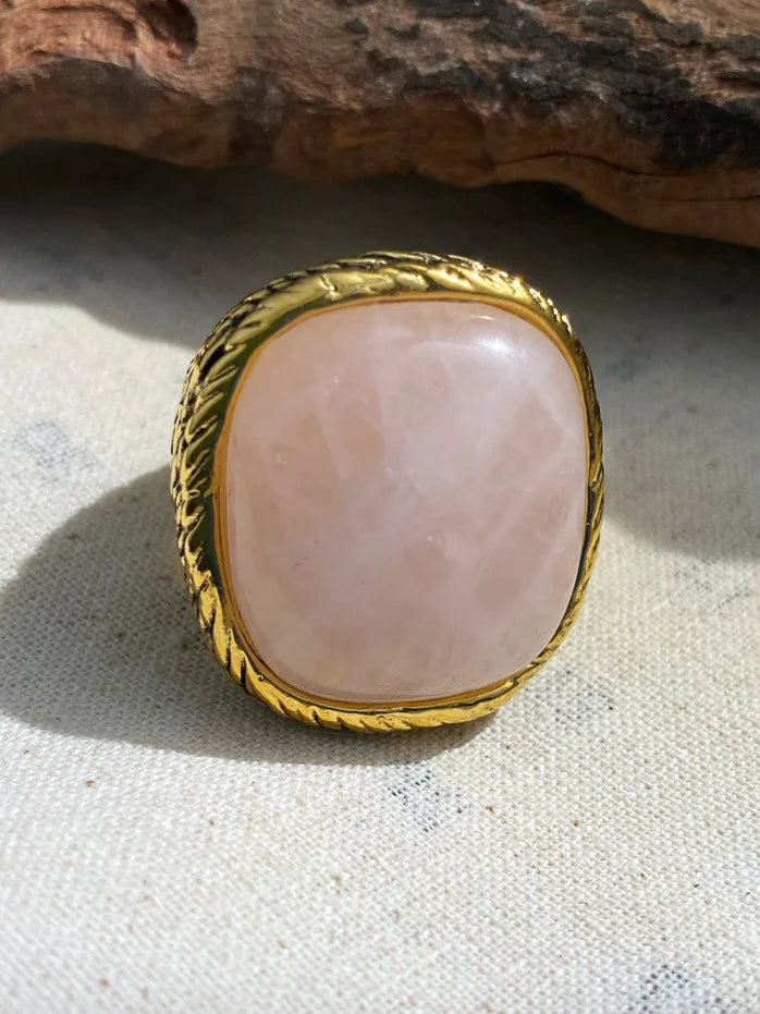 Vintage Geometric Metal Square Natural Stone Ring For Women Exaggerated Trendy Finger Jewelry Party Accessories