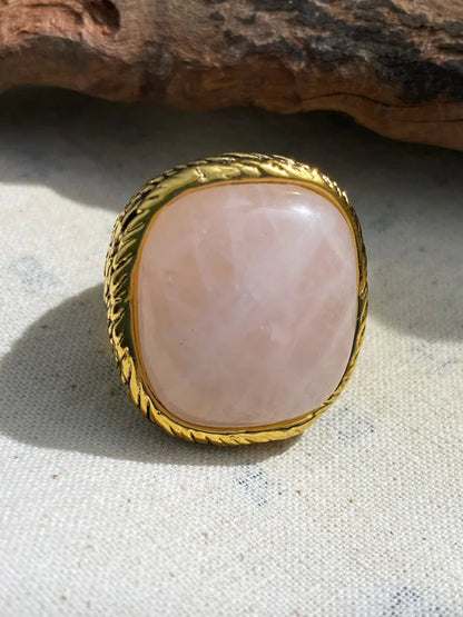 Vintage Geometric Metal Square Natural Stone Ring For Women Exaggerated Trendy Finger Jewelry Party Accessories