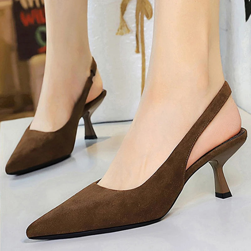 BIGTREE Shoes Suede Women Pumps Pointed hollow out High Heels 6 CM Summer Women's Sandals occupation Office shoes Kitten heels