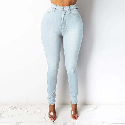 Pencil Pant Women Denim Pants Long Jeans Sheath Sexy Slim Fit Solid Casual Tight High Waist Trousers Autumn Elegant Splice
