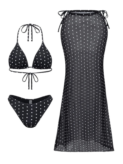 New Flower Print Bikini Set Women's High Waist Long Skirt 3 Piece Swimsuit Sexy Mini Triangle Backless Thong Bathing Suit