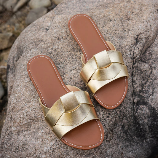 Summer Solid Color Flat Sandals Open Toe Outdoor Slippers Beach Women's Shoes Plus Size Zapatos De Mujer Slides ﻿