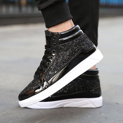 2022 Fashion Men High Top Sneakers Male Ankle Boots Gold Luxury Glitter Shoes Streetwear Hip Hop Casual Boots Chaussures Spring