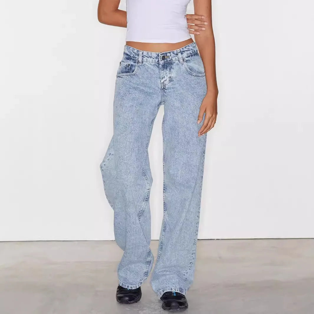 High Quality Women's Straight Leg Jeans Four Seasons New Fashion Loose Low Waist Wide Leg Pants Women's Casual Elasticless Jeans
