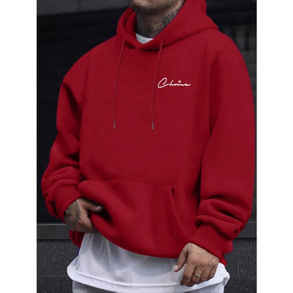 2025 New Simple Printed Men's Casual Hoodie Comfortable Hoodie with Kangaroo Pocket Loose Casual Four Seasons Street Hoodie