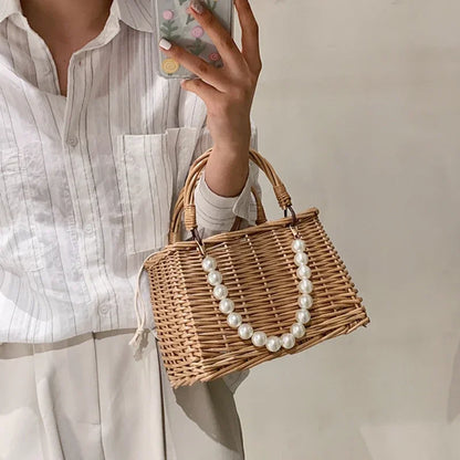 Straw Bags for Women Square Handbags Summer Rattan Shoulder Bags Handmade Knitted Storge Small Totes Bag 2025 New Fashion women