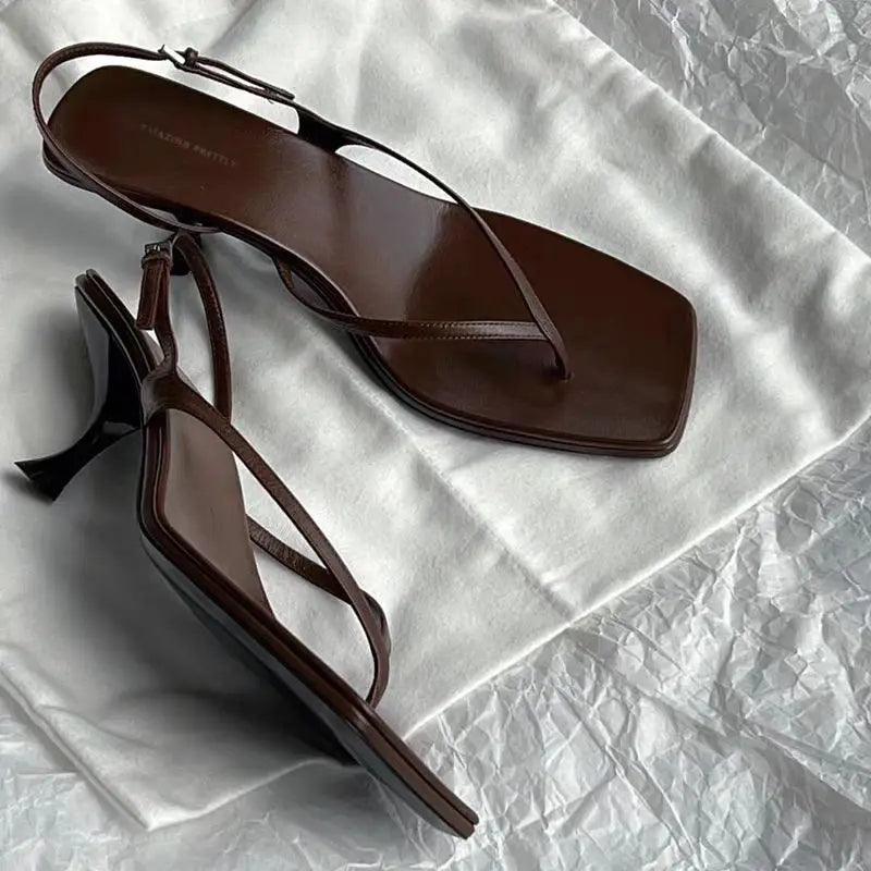 Clip Toe Women Heeled Sandals Square Toe Mid Heels Elegant Shoes Summer 2025 New Fashion Pumps Designer Dress Sandalias De Mujer