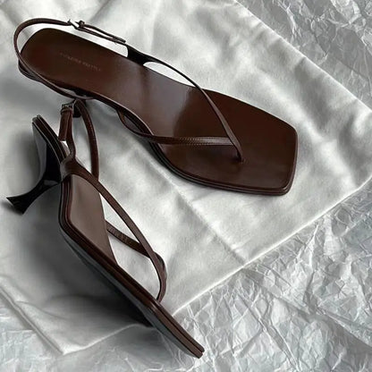 Clip Toe Women Heeled Sandals Square Toe Mid Heels Elegant Shoes Summer 2025 New Fashion Pumps Designer Dress Sandalias De Mujer