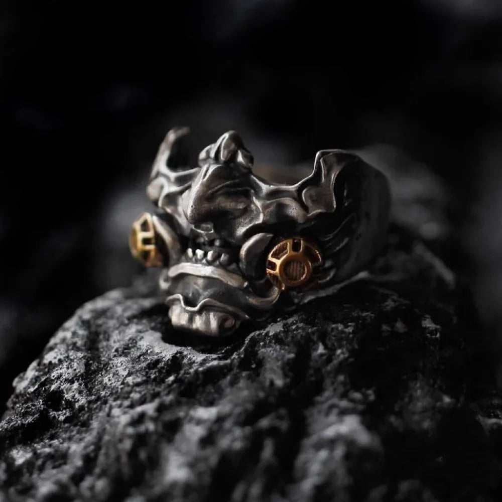 Retro Domineering Samurai Mask Ring Men's Cyberpunk Fashion Trend Mechanical Future Simple Personality Accessories