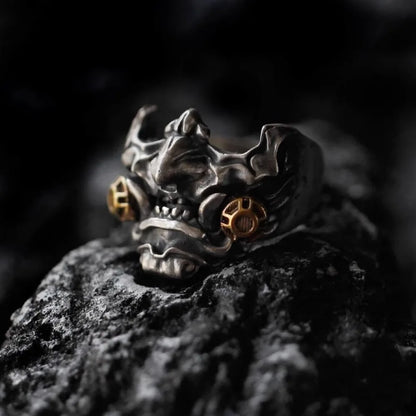 Retro Domineering Samurai Mask Ring Men's Cyberpunk Fashion Trend Mechanical Future Simple Personality Accessories