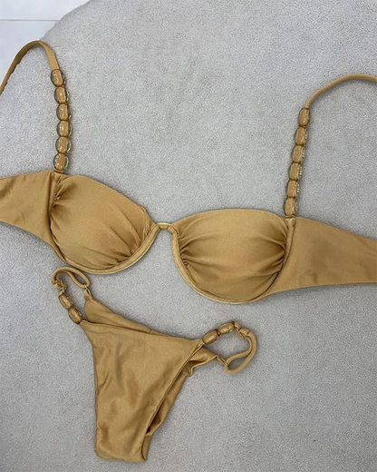 Sexy Bikini Set High Waist Golden Printed Women Swimwear Push Up Bikinis Swimsuit Female Biquini Bathing Suit