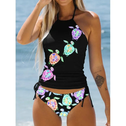 Women's Bathing Suit Coconut Drawstring Side Halter Neck Tankini Set Summer Beach Wear Cute Swimwear Women Swimsuit Sexy Bikini