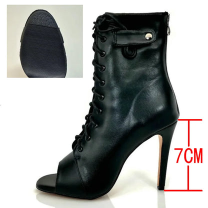 Women's Black Peep-Toe High Heel Stilettos Size 46 New Fashion Brand Party Boots for Ballroom Latin Jazz Dance Sexy Party Shoes