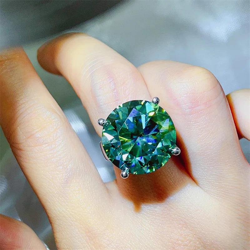 Solitaire Green 20Ct D Color Moissanite Diamond Ring 925 Sterling Silver Party Wedding Band Rings for Women Engagement Jewelry