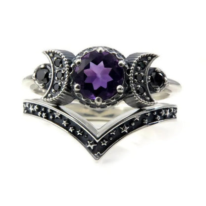 New Gothic Universe Moon Ring Set for Women Vintage Creative Pentagram Black Party Vacation Jewelry Best Halloween Gifts
