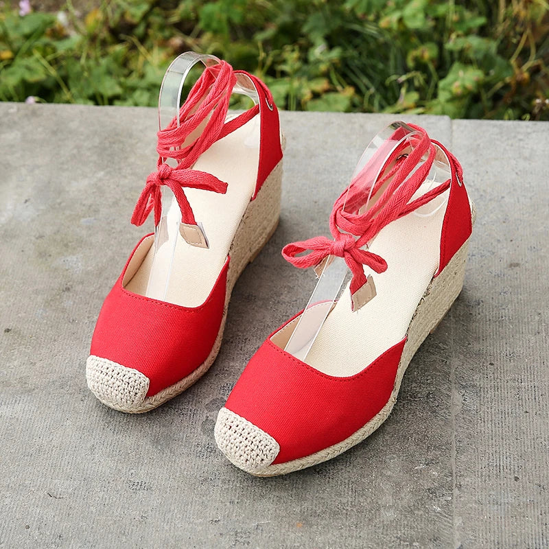 Women's Espadrille Ankle Strap Sandals Comfortable Slippers Ladies Womens Casual Shoes Breathable Flax Hemp Canvas Pumps
