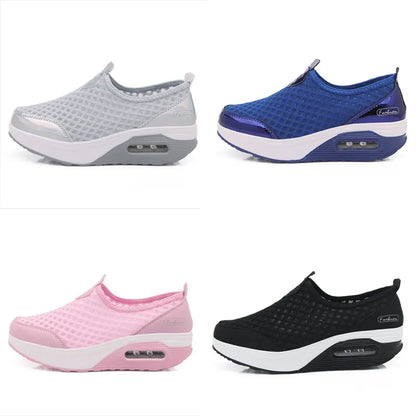 Wedge Hollowed Out Slip-on Mesh Platform Vulcanization Shoes