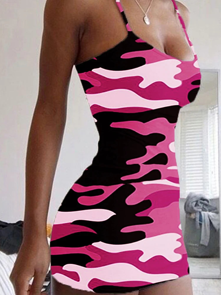 Plus Size Dresses Summer New Print Backless Slip Dress Women's Sexy Slim Floral Dress Mini Dresses Package Buttocks Short Skirt