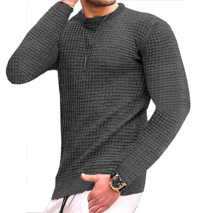 Men's coat fashion small check Waffle youth round neck jacquard check hoodie