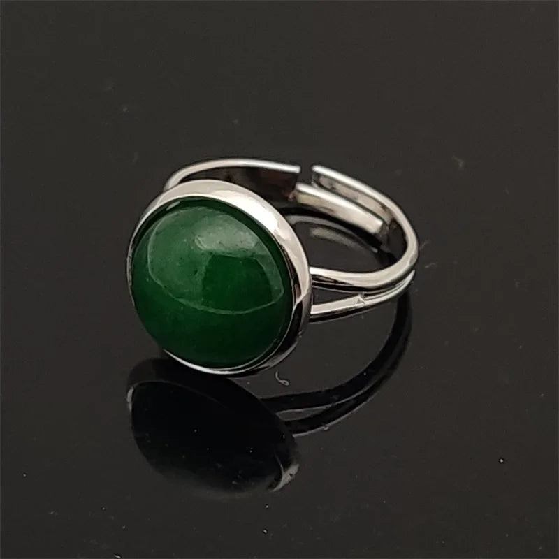 12mm Round Healing Natural Stone Ring Tiger Eye Opal Pink Crystal Adjustable Joint Ring for Women Jewelry