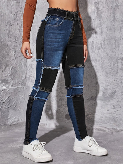 Women's jeans trendy two-color stitching Denim trousers