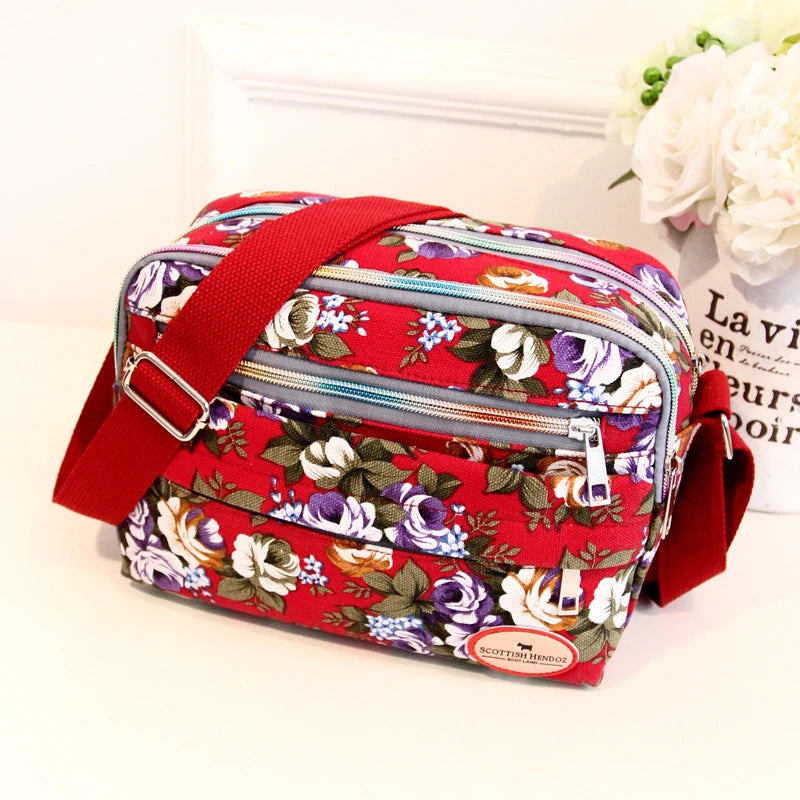 Multiple Pockets Women Handbags Female Shoulder Bags Canvas Messenger Bags Zipper Printed Ladies Crossbody Bag Vintage Bolsas
