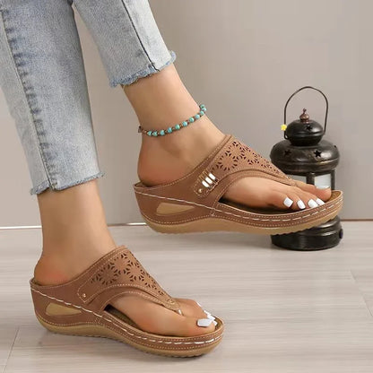 Woman Leather Non-Slip Soft Platform Shoes Flip Flops Summer Women's Wedge Sandal with Heel 2023 Orthopedic Sandals 43