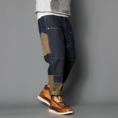 Four Seasons New Men's American Straight Jeans Pants Loose Casual Trendy Multi Pocket Spliced Denim Trousers Male Streetwear