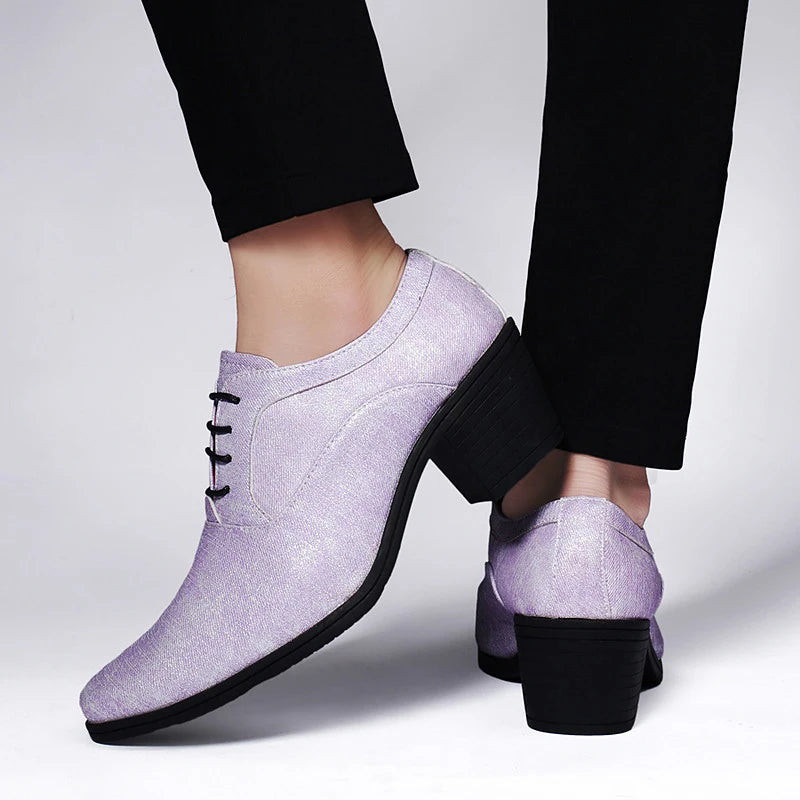 Elegant Purple High Heel Mens Shoes 2025 Size 38-46 Pointed Toe Italian Wedding Shoes for Man Luxury Business Men's Dress Shoes