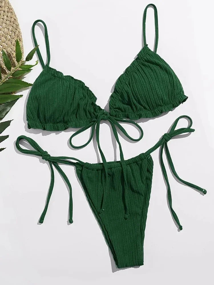New  Sexy Swimsuit Pit stripe Bikini Women Swimwear  Bathing Suits Push Up Biquinis Bandage Beachwear Solid Bikini Sets