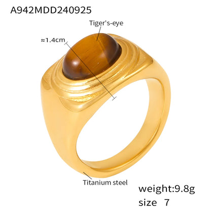 Nivora Stainless Steel Vintage Rings For Women Shiny Tiger's Eye Stone Cocktail Rings Women No Tarnish Jewelry Gifts