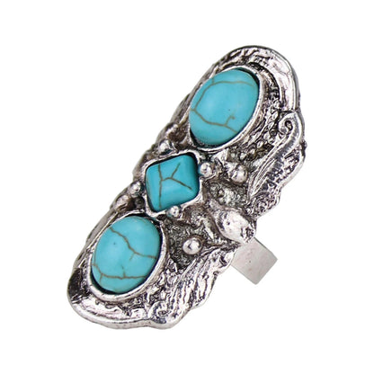 Vintage Silvery Turquoise Rings for Women Boho Tibet Ethnic Tribal Afghan Pakistan Indian Gypsy Men's Green Stone Retro Jewelry