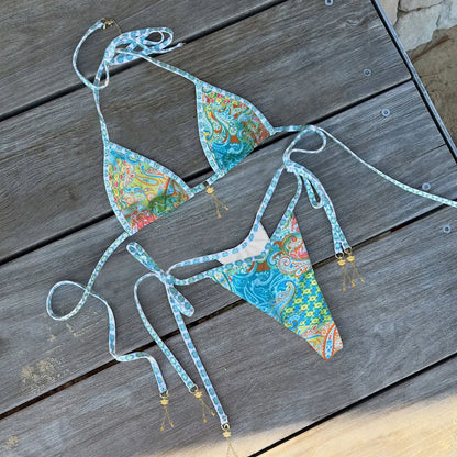 New Sexy Retro Prints Brazilian Bikini Women Swimsuits Lace-up Swimwear Backless Biquini Swimsuits Beachwear