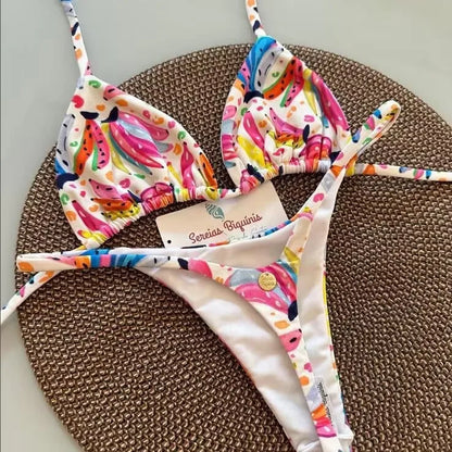 Women's Bikini Swimsuit Women's Split Solid Color Lace-up Sexy Swimsuit 2-piece Set Micro Swimwear