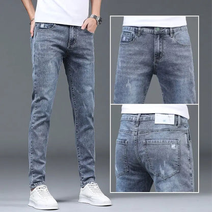 Men's Jeans Luxury Fashion Blue Softener Denim Jeans for Men's Spring and Autumn Stretch Casual Wear Korean Luxury Clothing