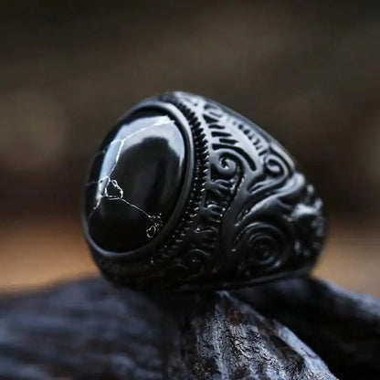 Vintage Black Stainless Steel Rings for Men Anniversary Party Gift Fashion Imitation Stone Resin Men Rings Jewelry Accessories