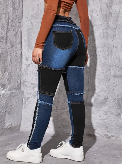 Women's jeans trendy two-color stitching Denim trousers